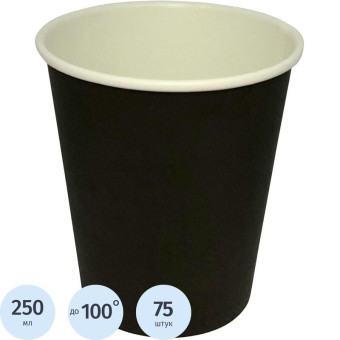 Стакан одноразовый бумажный 280/250 мл черный 75 штук в упаковке Комус
