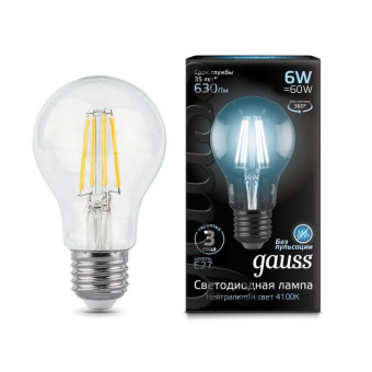 Лампа светодиодная Gauss LED Filament 6 Вт E27 грушевидная 4100K нейтральный белый свет