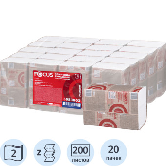 Полотенца бумажные листовые Focus H2 Z-сложение 2-слойные белые 20 пачек по 200 листов (5083803)