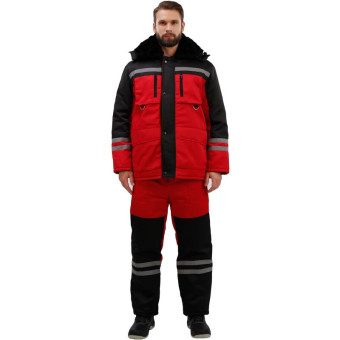 Костюм рабочий зимний мужской з03-КПК с СОП красный/черный (размер 48-50, рост 170-176)