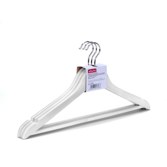 Вешалка-плечики Attache F6612NM-W3 деревянная с выемками и перекладиной  белая (размер 48-50, 3 штуки в упаковке)