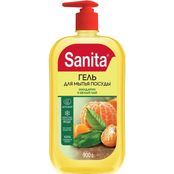 Средство для мытья посуды Sanita Мандарин и белый чай гель 900 г с дозатором