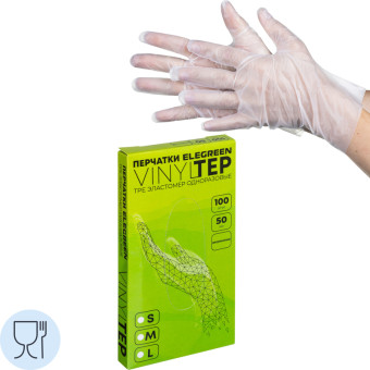 Перчатки одноразовые EleGreen Vinyltep из эластомера (ТПЭ) прозрачные (размер M, 100 штук/50 пар в упаковке, ГППVTЭлП-S)