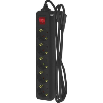 Удлинитель Фотон 16-25ЕS 5 розеток 2 м с заземлением и выключателем черный
