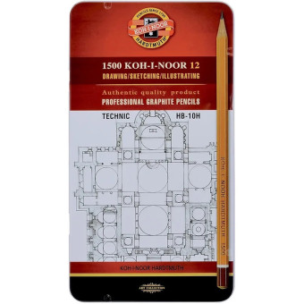 Набор карандашей чернографитных Koh-I-Noor Technic HB-10H (12 штук в упаковке)