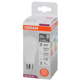 Лампа светодиодная Osram LED Value A груша 25Вт E27 4000K 2000Лм 220В 4058075696358