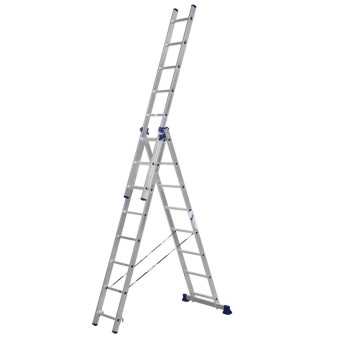Лестница универсальная Алюмет алюминиевая трехсекционная 3x8 ступеней (5308)