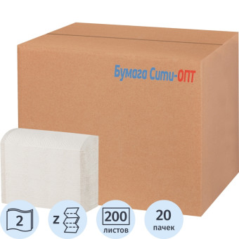 Полотенца бумажные листовые H2 Z-сложения 2-слойные цвет натуральный  белый 20 пачек по 200 листов