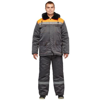 Костюм рабочий зимний мужской з35-КПК с СОП серый/оранжевый (размер 44-46, рост 158-164)
