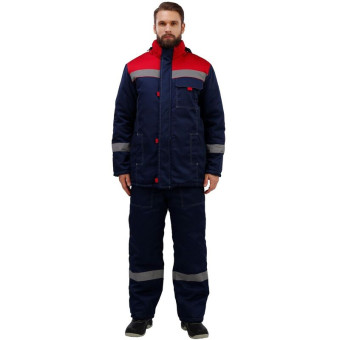 Костюм рабочий зимний мужской з31-КПК с СОП синий/красный (размер 56-58, рост 182-188)