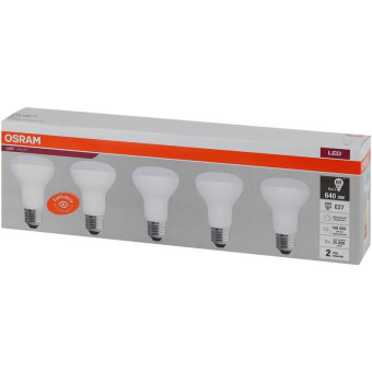 Лампа светодиодная Osram 8 Вт Е27 (R, 4000 К, 640 Лм, 220 В, 5 штук в упаковке, 4058075584068)