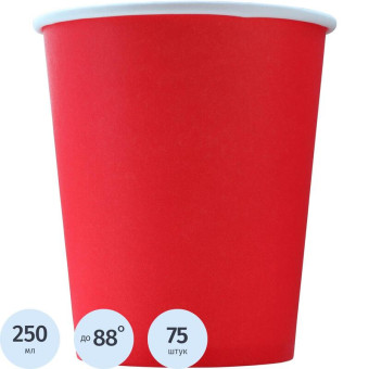 Стакан одноразовый бумажный 280/250 мл красный 75 штук в упаковке Комус