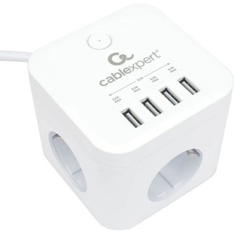 Сетевой фильтр Cablexpert Cube на 3 розетки 1.5 метра + 4 USB (CUBE-3-U4-W-1.5)