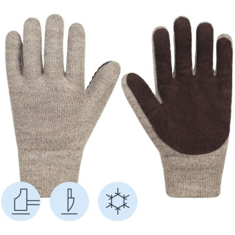 Перчатки рабочие утепленные от порезов и проколов Чибис ШС полушерстяные со спилковым наладонником бежевые (размер 10, XL)