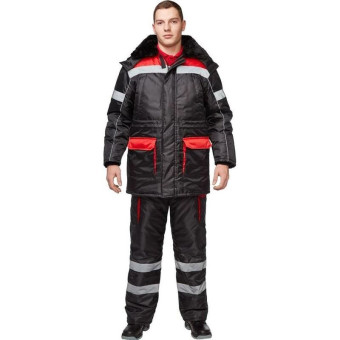 Костюм рабочий зимний мужской з26-КПК с СОП черный/красный (размер 64-66, рост 182-188)