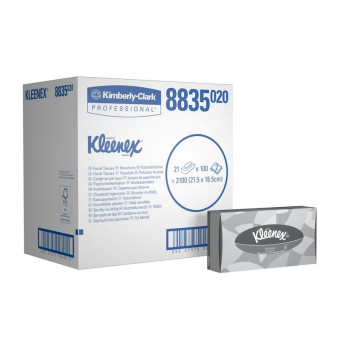 Салфетки косметические Kimberly Clark Kleenex для лица 2-слойные белые (21 упаковка по 100 штук, артикул производителя 8835)