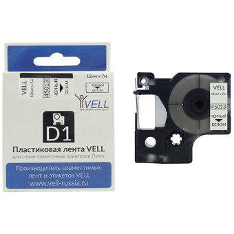 Картридж Vell VL-D-S0720530/45013 для принтера этикеток Dymo (12 мм x 7  м,  цвет ленты белый, шрифт черный)