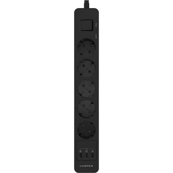 Сетевой фильтр Harper UCH-560 на 5 розеток + 3 USB 3 метра черный (H00003013)