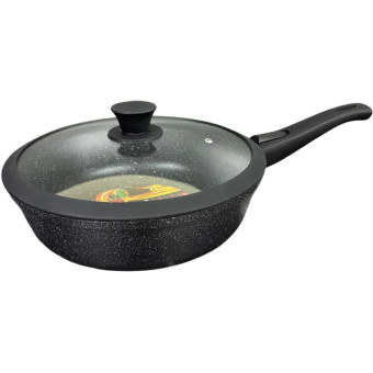 Сковорода Panairo Harfe Black 22 см с антипригарным покрытием/с  крышкой/со съёмной ручкой