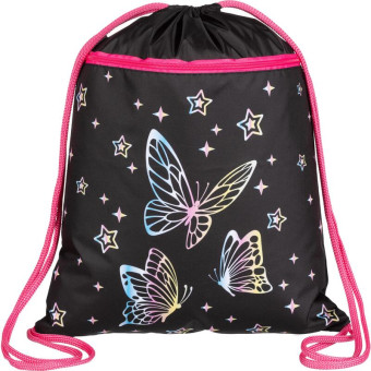 Мешок для сменной обуви Комус Класс Галографик Батерфляй 360х470 мм черный с карманом