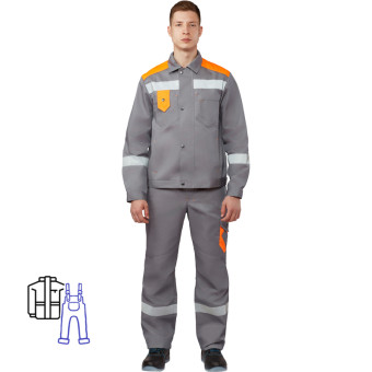 Костюм рабочий летний мужской л21-КПК с СОП серый/оранжевый (размер 56-58, рост 170-176 см)