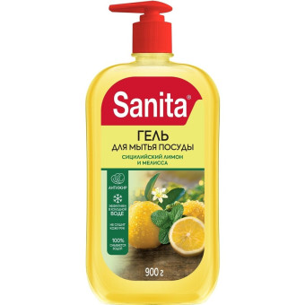 Средство для мытья посуды Sanita Сицилийский лимон и мелисса гель 900 г с дозатором