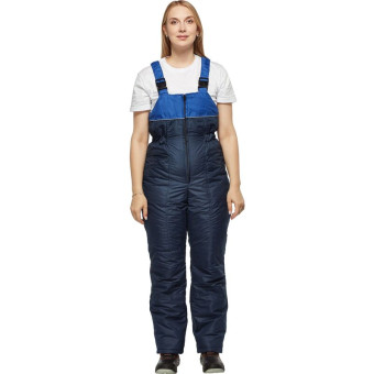 Полукомбинезон рабочий зимний женский Снежана со светоотражающим кантом синий/васильковый из ткани таслан (размер 44-46, рост 158-164)