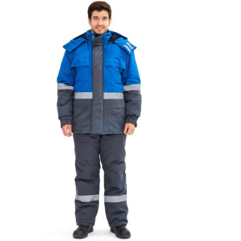 Костюм рабочий зимний мужской з09-КПК с СОП серый/синий (размер 60-62, рост 170-176)