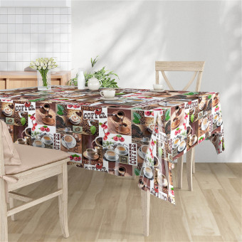 Скатерть клеенка на стол Kitchen World Кофе в чашках 140х180 см ПВХ разноцветная