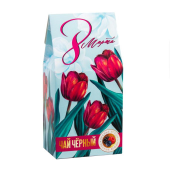 Чай подарочный Фабрика счастья 8 Марта, тюльпаны листовой черный лесные ягоды 50 г
