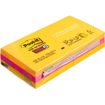 Стикеры Z-сложения Post-it Super Sticky 76х76 мм неоновые 2 цвета для диспенсера (6 блоков по 90 листов)