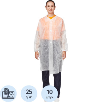 Халат одноразовый Klever на липучках белый (размер 54-56, XXL, 10 штук в  упаковке)