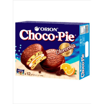 Пирожное Orion Choco Pie Chocochip с апельсином и кусочками шоколада 360 г (12 штук в упаковке)