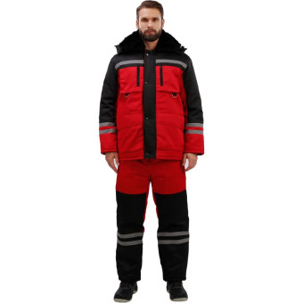 Костюм рабочий зимний мужской з03-КПК с СОП красный/черный (размер 52-54, рост 170-176)