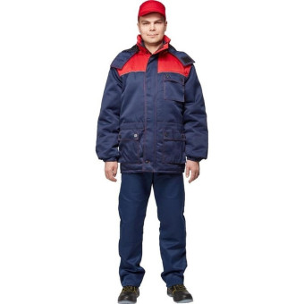 Куртка рабочая зимняя мужская з08-КУ со светоотражающим кантом синяя/красная из ткани грета (размер 52-54, рост 182-188)