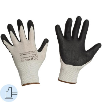 Перчатки защитные Scaffa Прогресс NY1350F-CC трикотажные с нитриловым покрытием серые/черные (15 класс, размер 11, XXL)