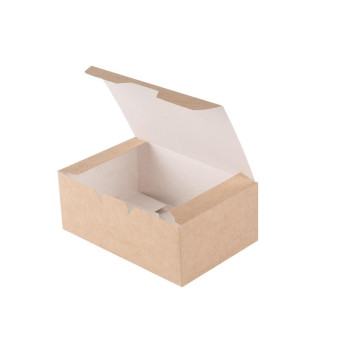 Бумажный контейнер DoEco Eco Fast Food Box S для куриных крыльев и наггетсов коричневый (115х75х45 мм, 25 штук в упаковке)