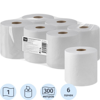 Полотенца бумажные рулонные с центральной вытяжкой Выбор есть M2  однослойные белые 6 рулонов по 300 метров