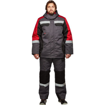 Костюм рабочий зимний мужской Формула-КПК с СОП серый/красный (размер 52-54, рост 182-188)