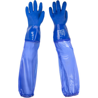 Перчатки КЩС латексные Gward Sandy Long синие (размер 10, XL, 6 пар в  упаковке, PVC014)
