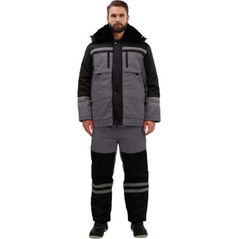Костюм рабочий зимний мужской з03-КПК с СОП серый/черный (размер 44-46,  рост 158-164)