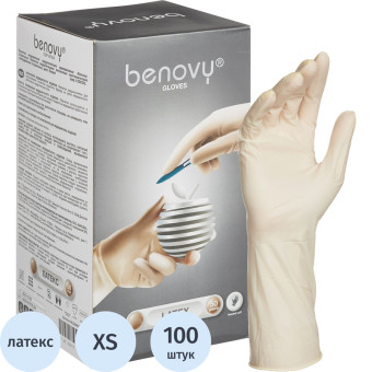 Перчатки медицинские хирургические латексные Benovy текстурированные  стерильные неопудренные размер XS (6) белые (50 пар/100 штук в упаковке)