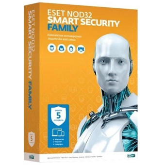 Антивирус Eset NOD32 Smart Security Family база для 5 ПК на 12 месяцев (NOD32-ESM-NS(BOX)-1-5)