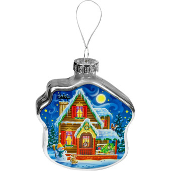 Елочная игрушка Уютный домик стекло разноцветный (диаметр 8 см)