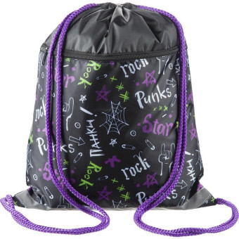 Мешок для сменной обуви Комус Класс (№1 School) Рок 360x470 мм черный с карманом