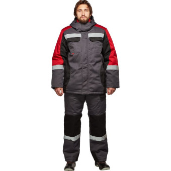 Костюм рабочий зимний мужской Формула-КПК с СОП серый/красный (размер 48-50, рост 170-176)