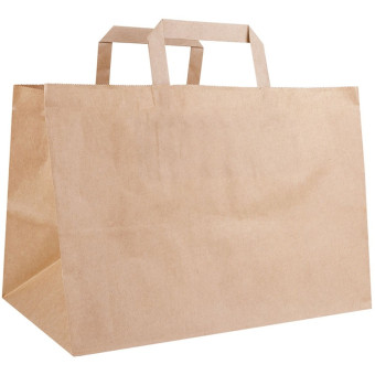 Крафт-пакет коричневый с плоскими ручками 320х200х220 мм 70 г/кв.м био  (300 штук в упаковке)