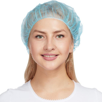 Шапочка одноразовая берет нестерильная голубая Klever (100 штук в упаковке)