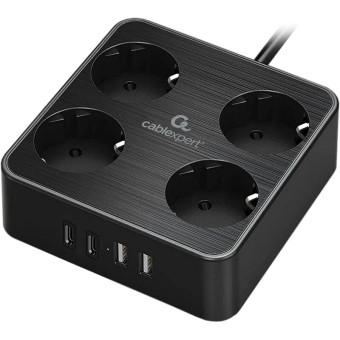 Сетевой фильтр Cablexpert Plate на 4 розетки 2 метра + 2 USB (PLT-4-C2U2-B-2)