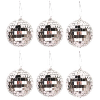 Новогоднее украшение Miland Набор серебряных дискошаров пластик серебристое (диаметр 8 см, 6 штук в наборе)